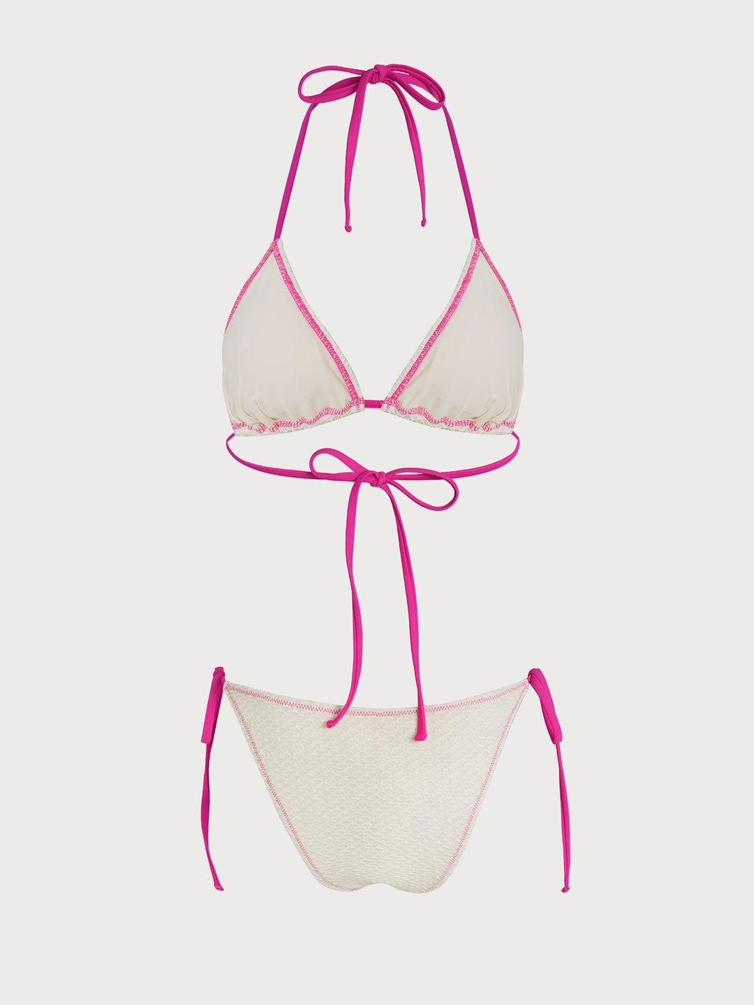 White Contrast Ruched Bikini Set