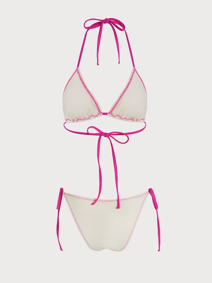 White Contrast Ruched Bikini Set