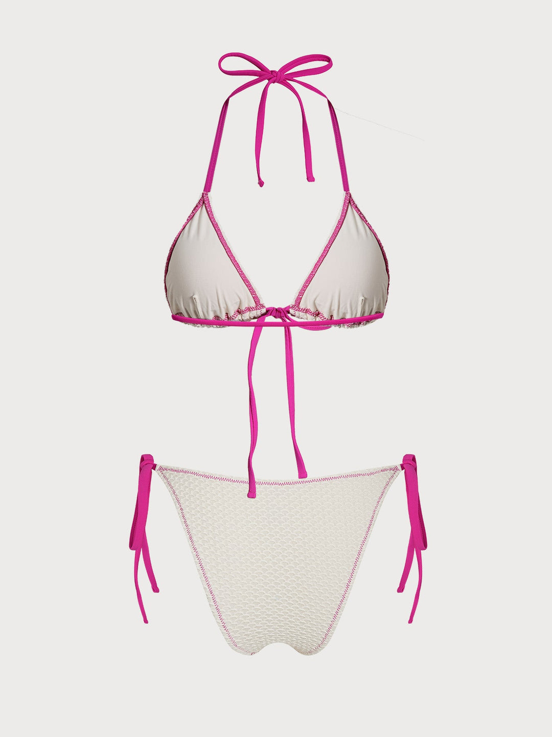 White Contrast Ruched Bikini Set