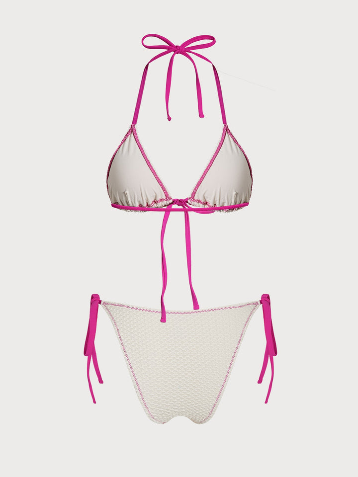 White Contrast Ruched Bikini Set