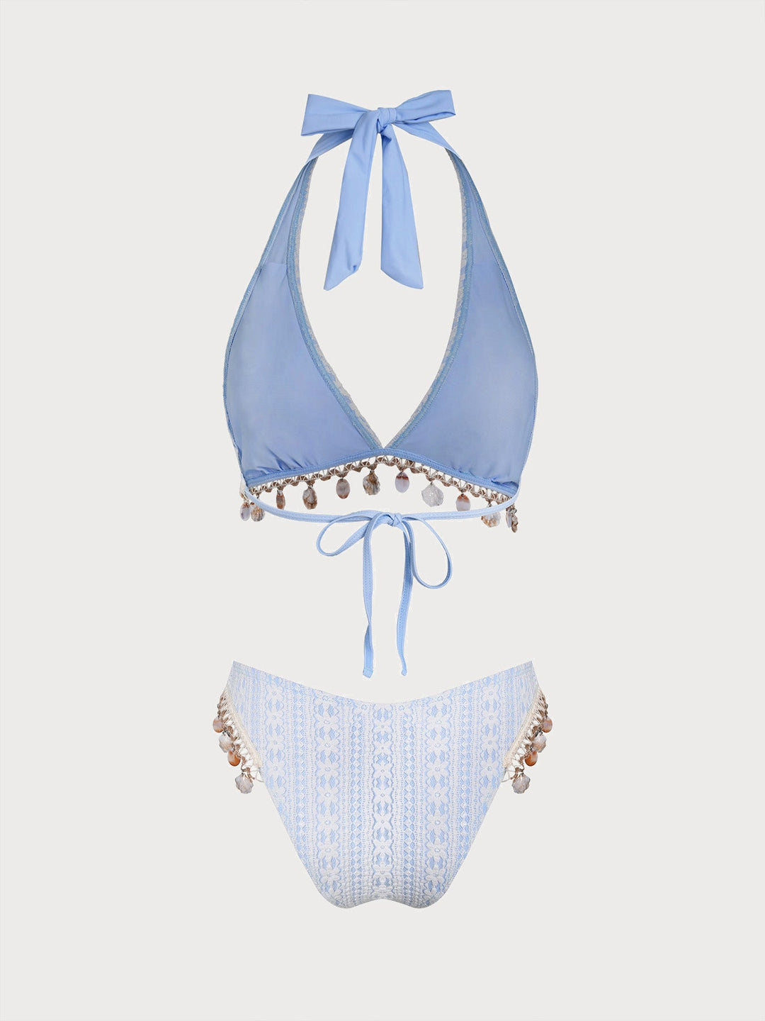 Blue Crochet Lace Shell Bikini Set