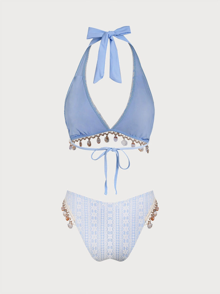 Blue Crochet Lace Shell Bikini Set