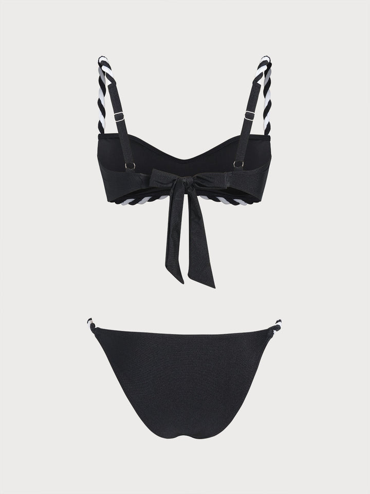 Black Contrast Sweetheart Bikini Set
