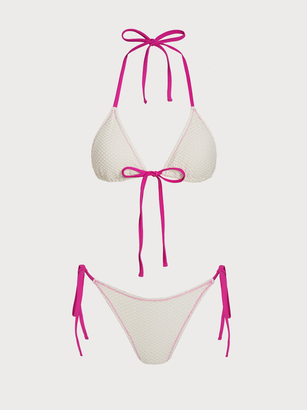 White Contrast Ruched Bikini Set