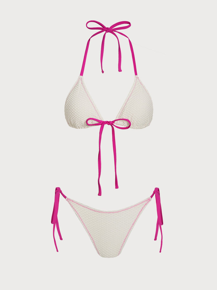 White Contrast Ruched Bikini Set