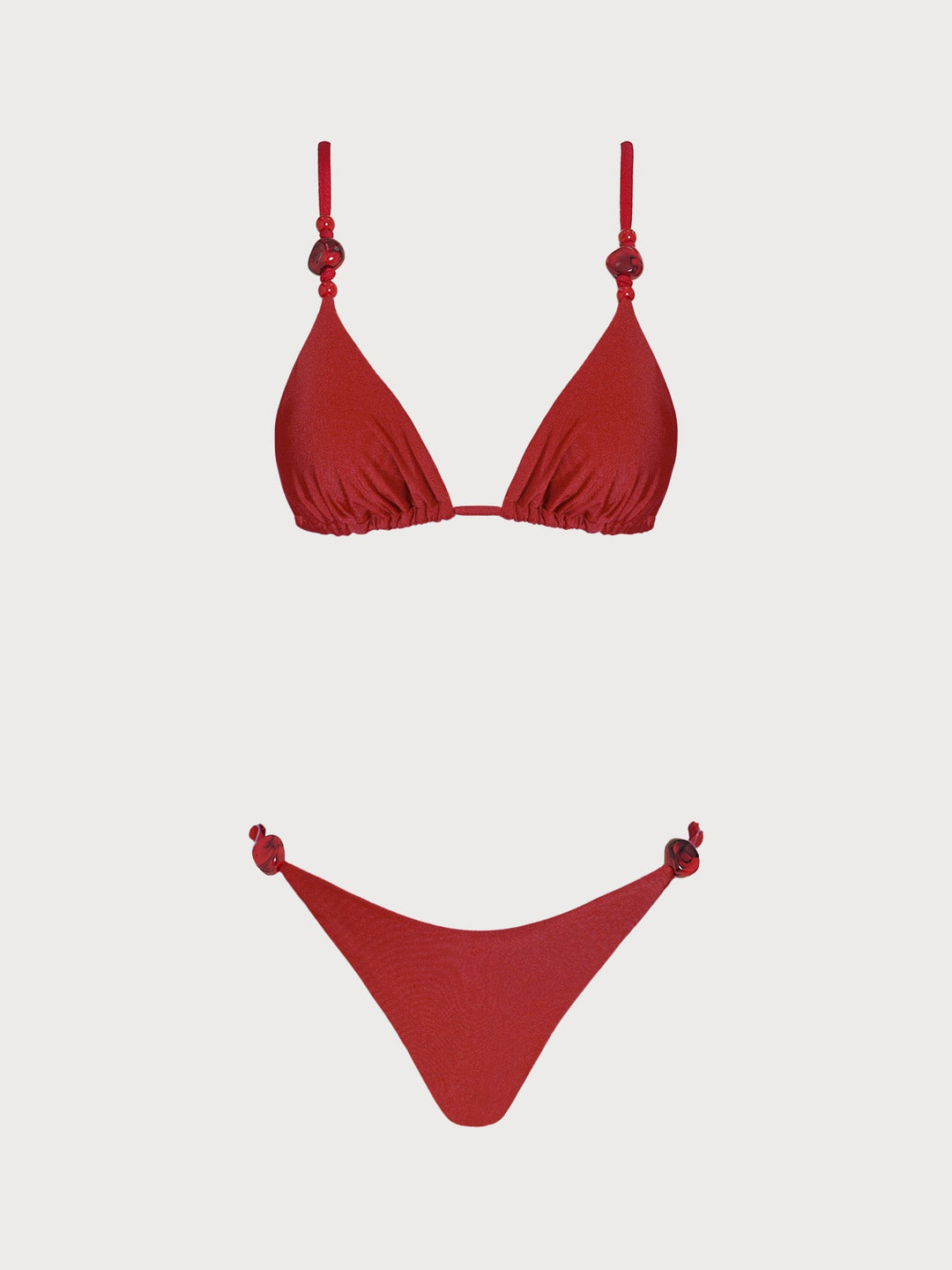 Red Ruched Rhinestones Bikini Set