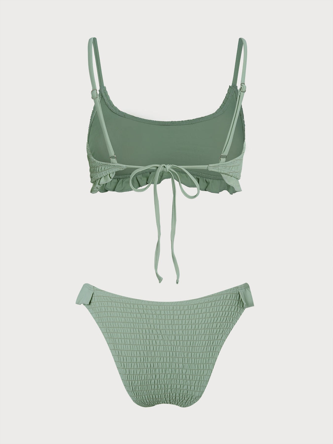 Green Shirred Ruffle Flower Bikini Set