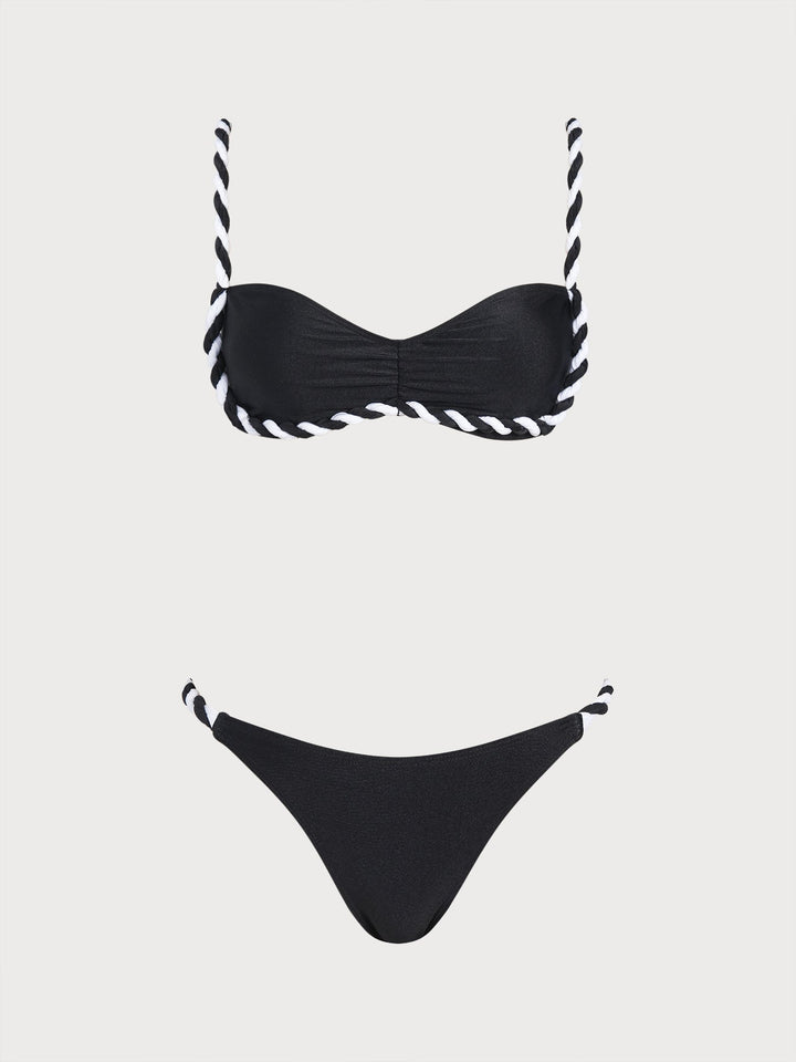 Black Contrast Sweetheart Bikini Set