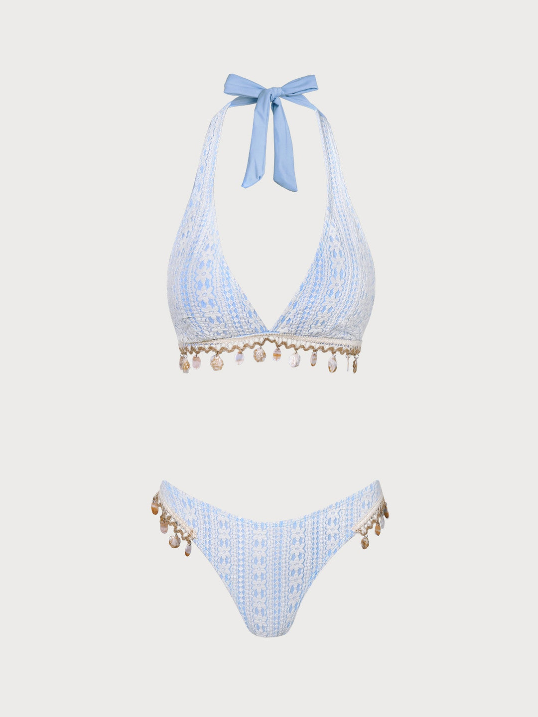 Blue Crochet Lace Shell Bikini Set