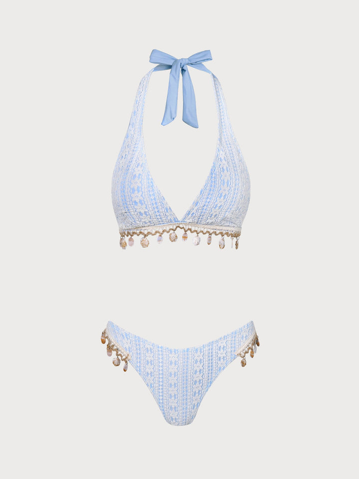 Blue Crochet Lace Shell Bikini Set