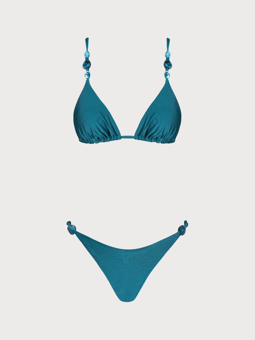 Turquoise Ruched Rhinestones Bikini Set