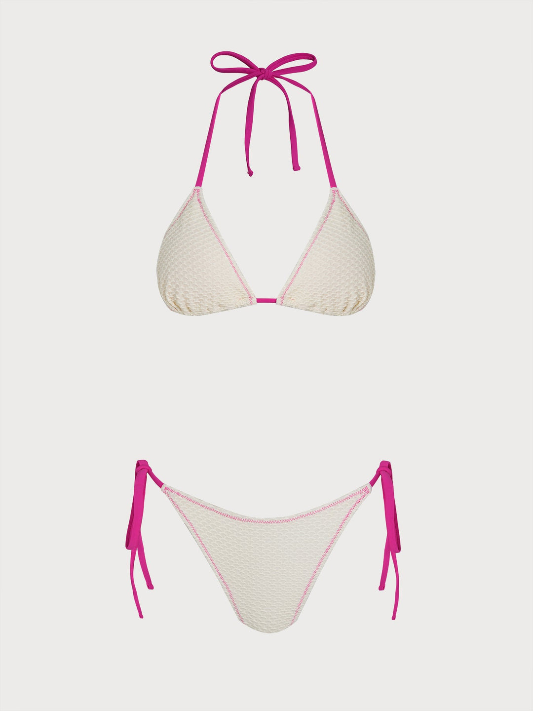White Contrast Ruched Bikini Set