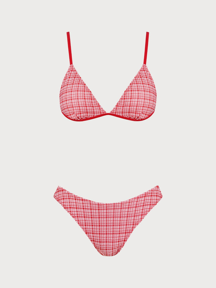 Red Plaid Bikini Three-Piece Set