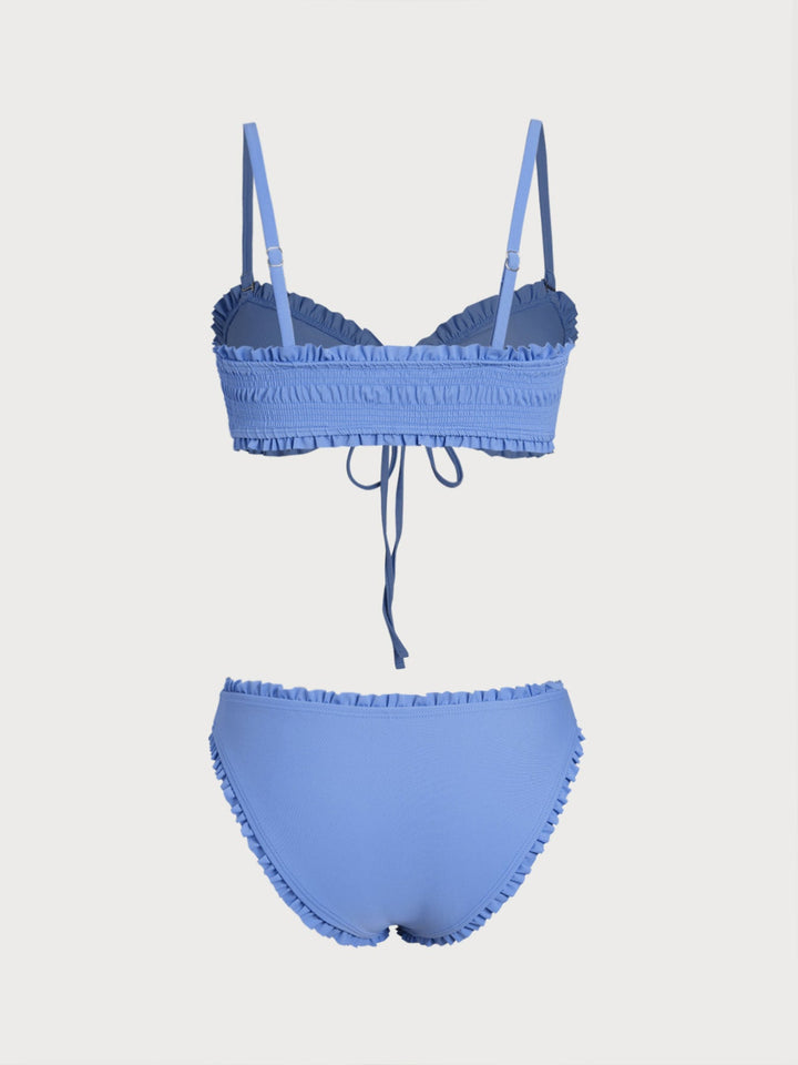 Blue O-Ring Ruffled Bikini Set