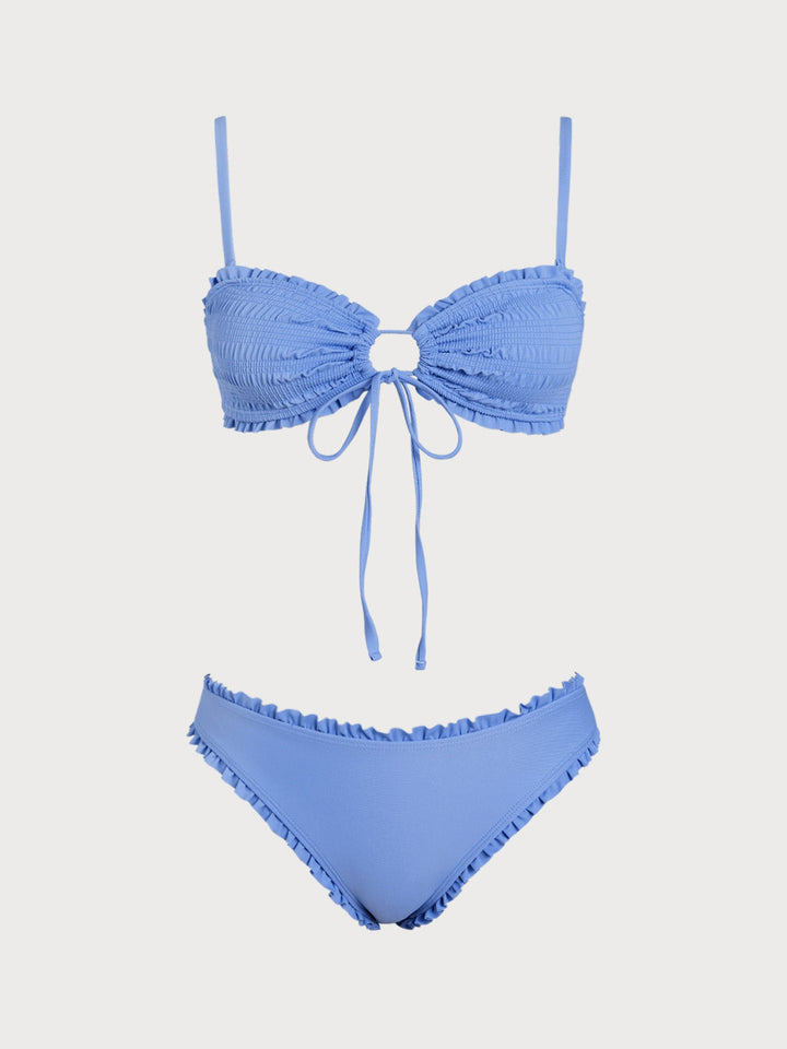 Blue O-Ring Ruffled Bikini Set