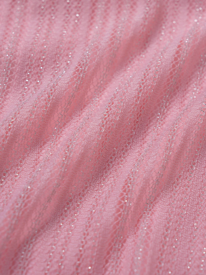 Light Pink Silver Thread Skirted Bikini Set