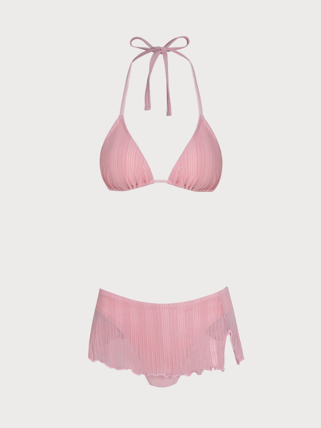 Light Pink Silver Thread Skirted Bikini Set