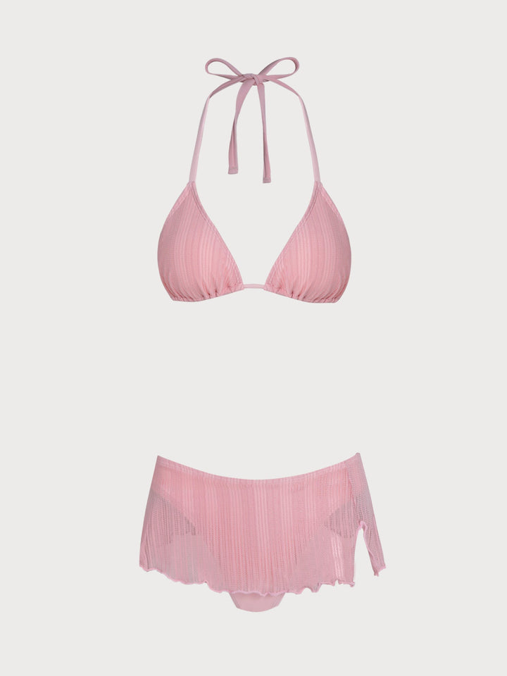 Light Pink Silver Thread Skirted Bikini Set
