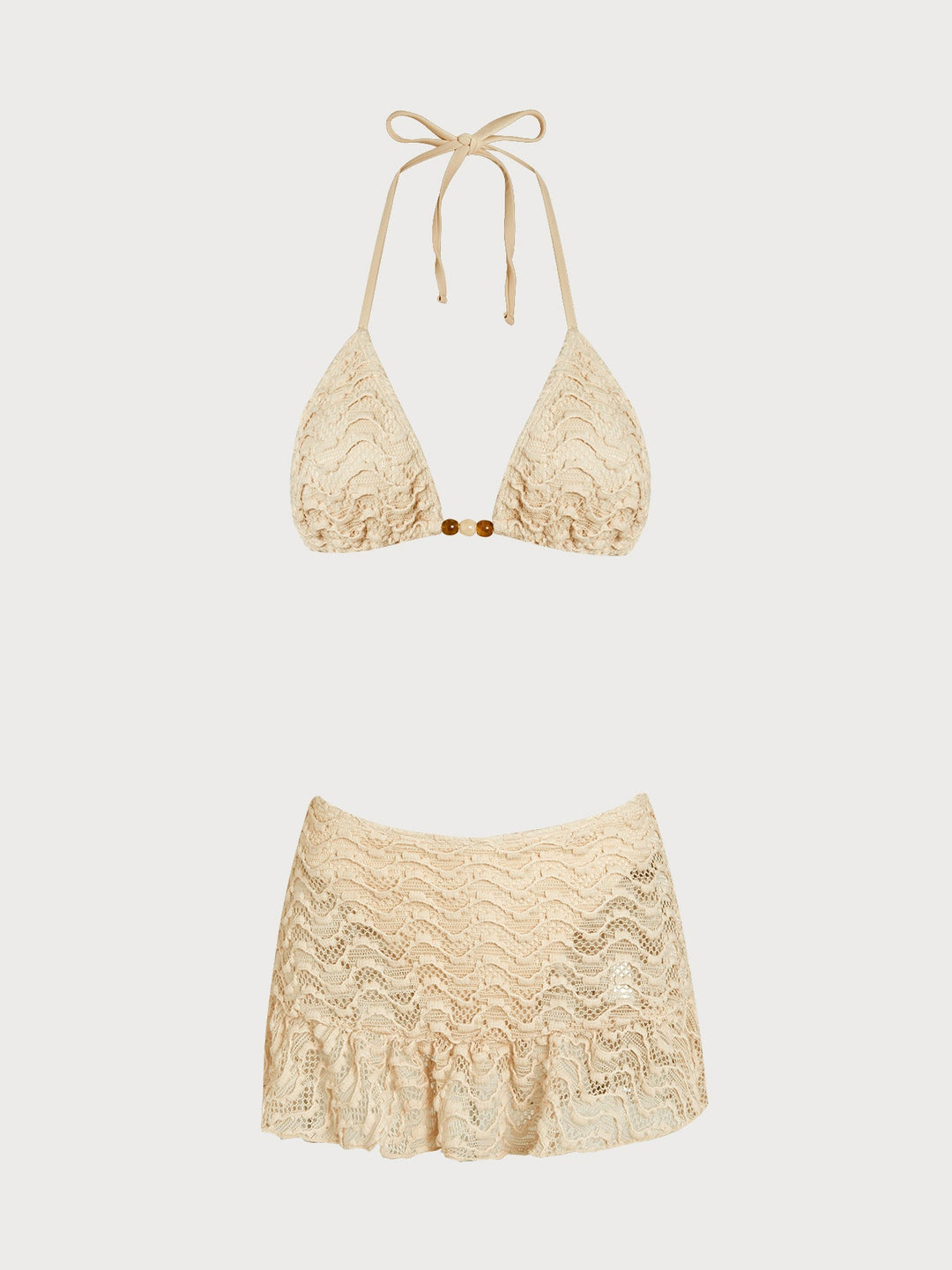 Apricot Beaded Textured Skirted Bikini Set