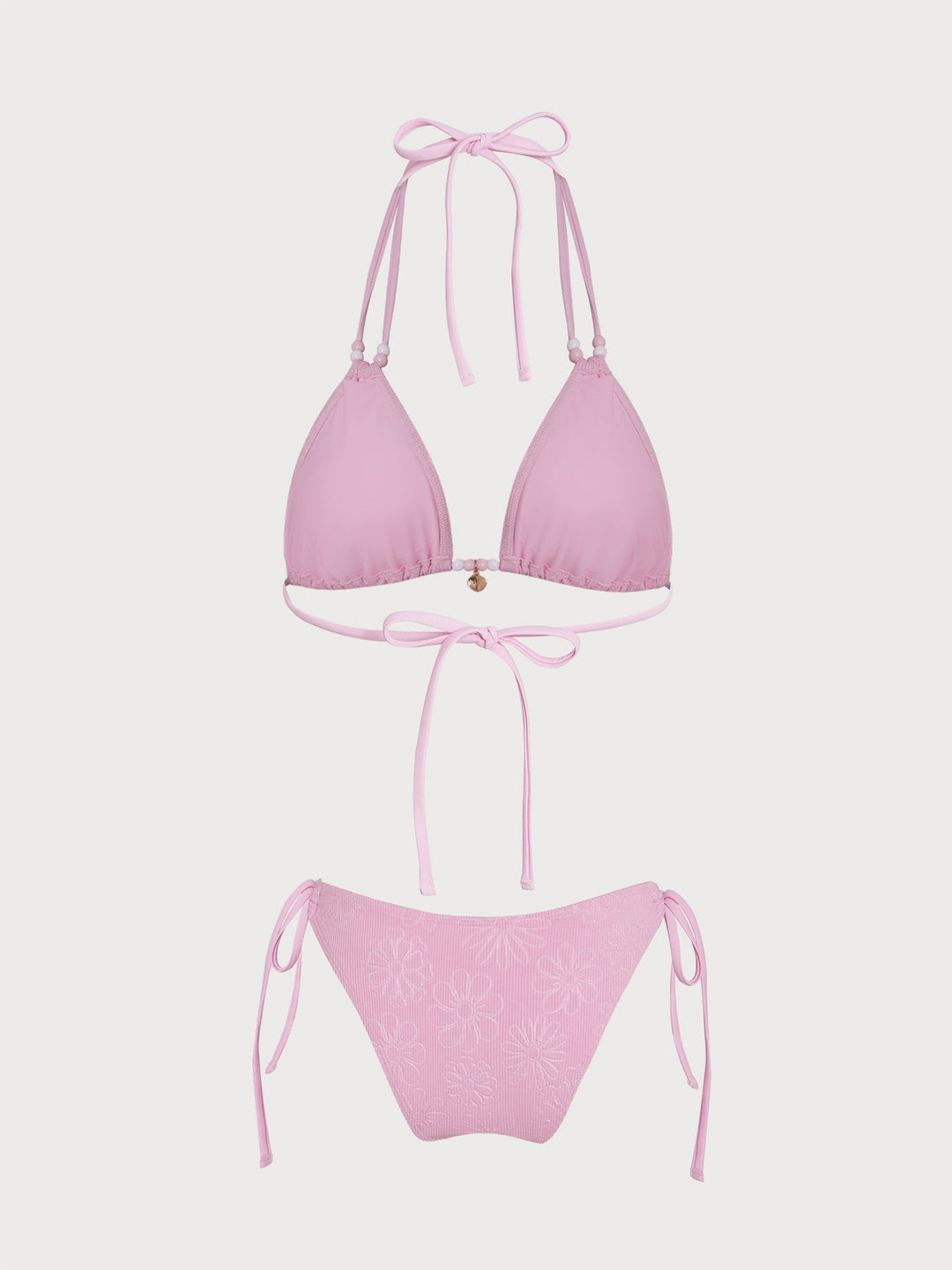 Pink Striped Beaded Bikini Set