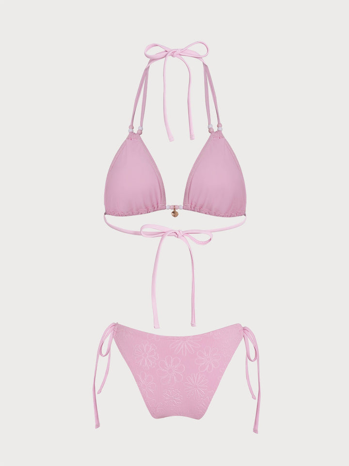 Pink Striped Beaded Bikini Set
