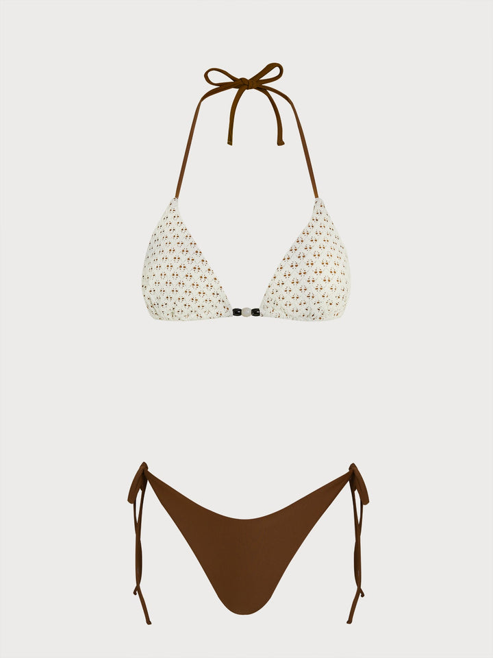 Coffee Cut Out Bikini Three-Piece Set