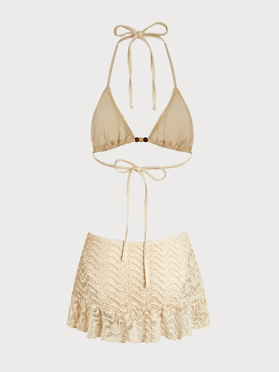 Apricot Beaded Textured Skirted Bikini Set