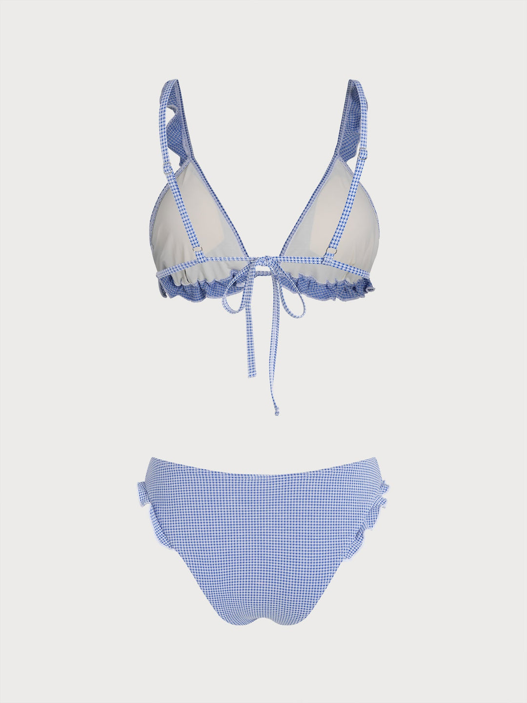 Light Blue Plaid Ruched Ruffle Bikini Set