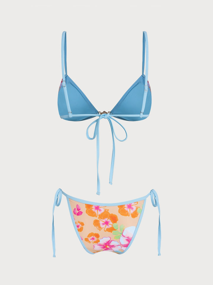 Light Orange Floral Contrast Bikini Set