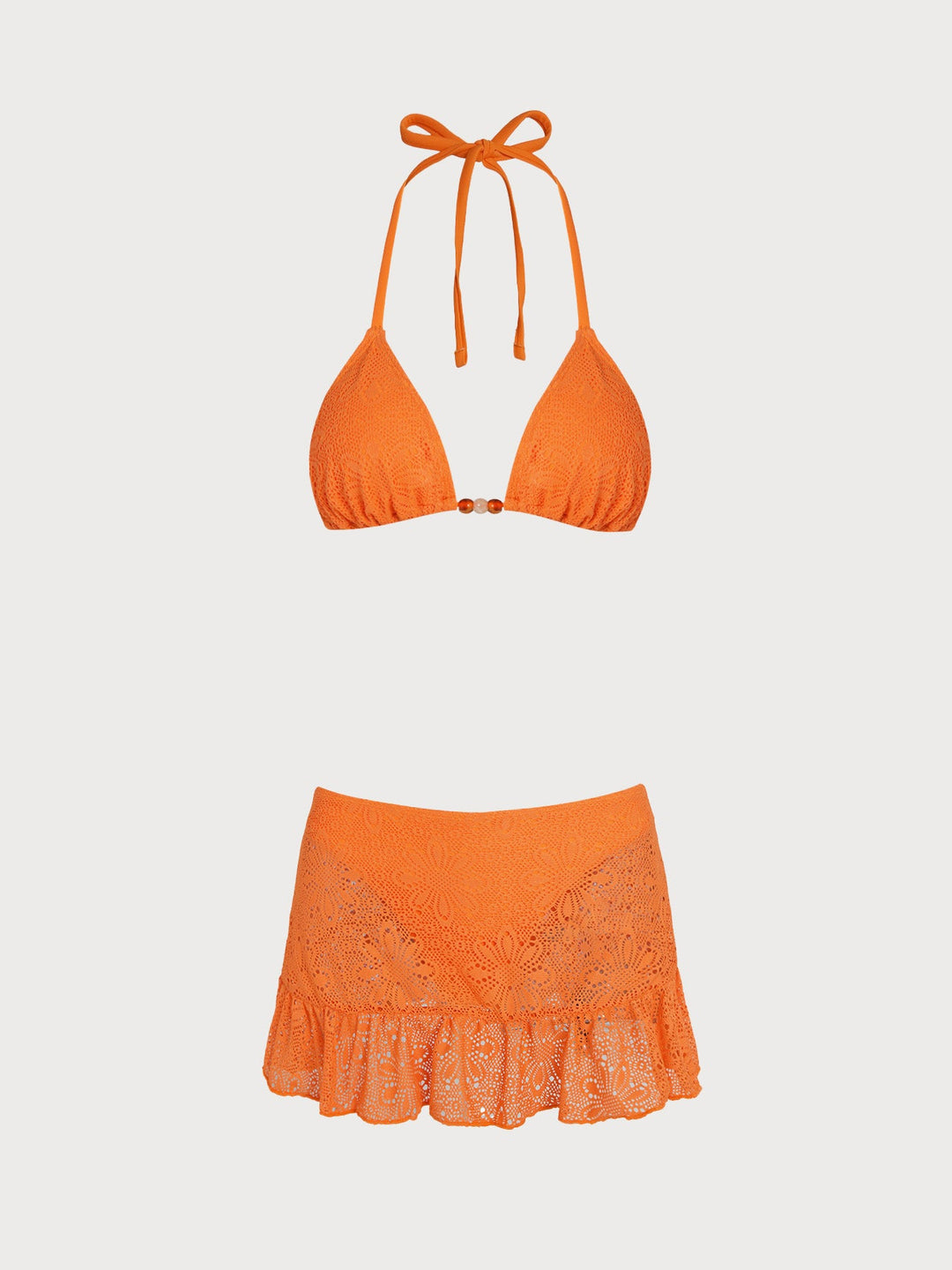 Orange Beaded Floral Skirted Bikini Set