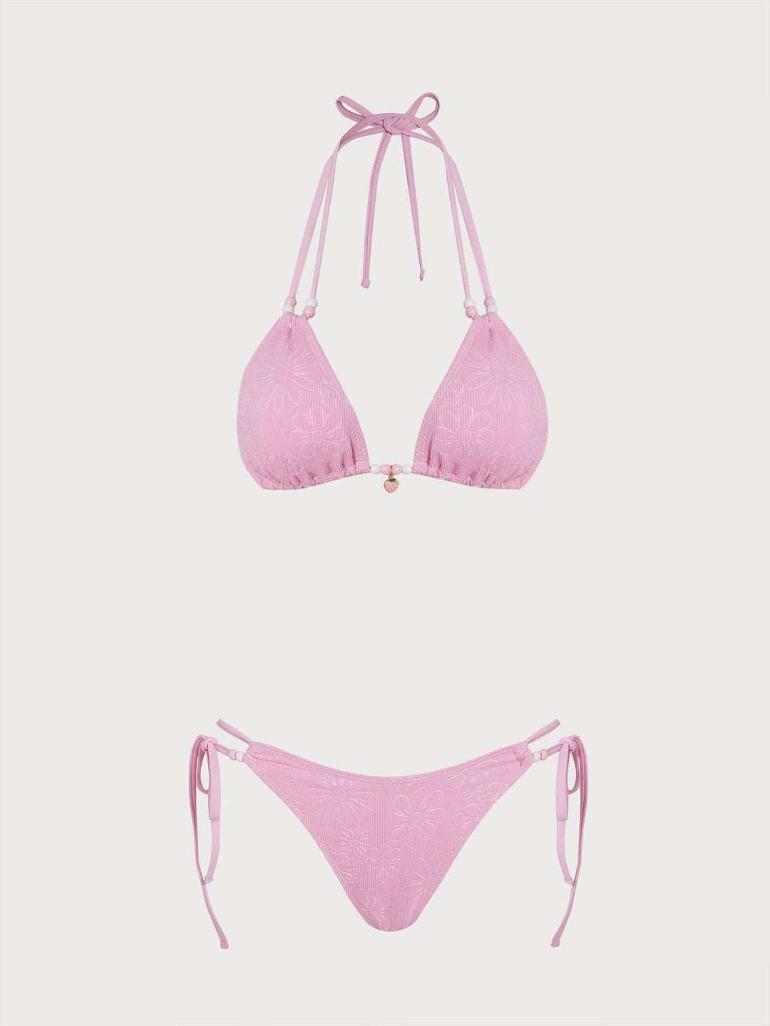 Pink Striped Beaded Bikini Set