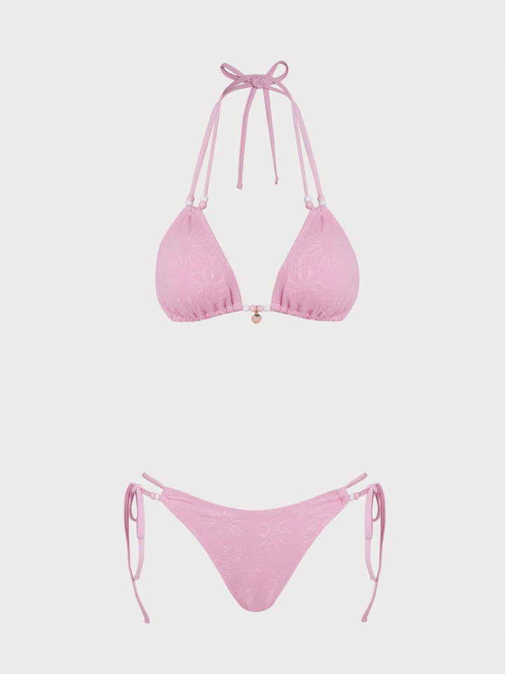 Pink Striped Beaded Bikini Set