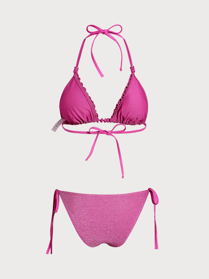 Pink Metallic Rhinestones Bikini Set