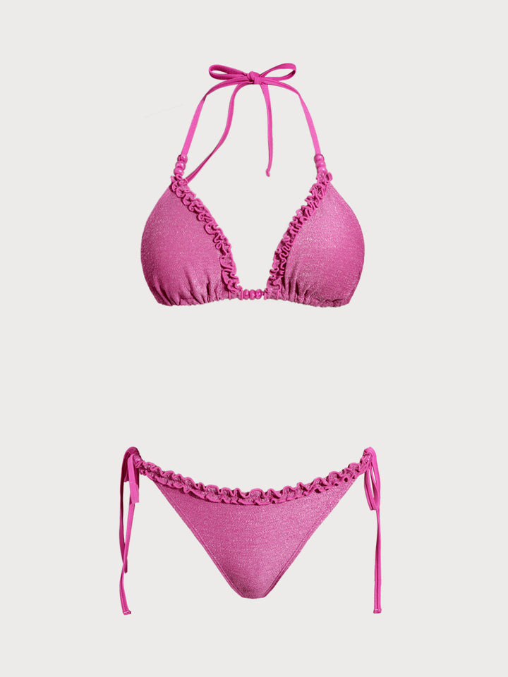 Pink Metallic Rhinestones Bikini Set