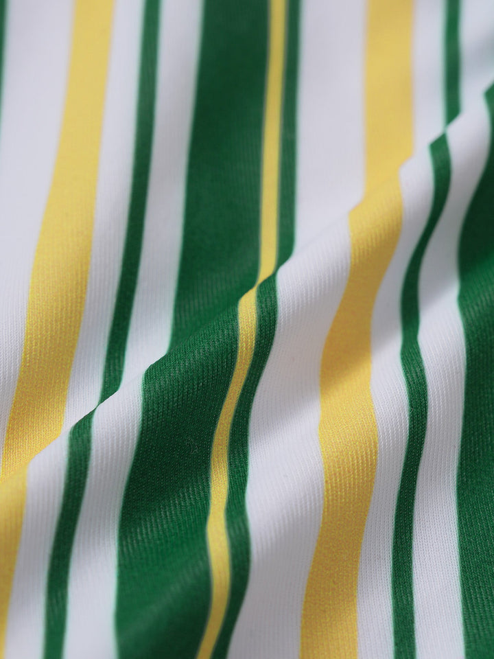 Green Striped Color Block Shorts Bikini Set