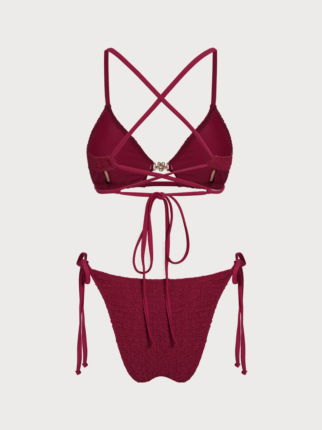 Wine Red Ruched Cross Back Bikini Set