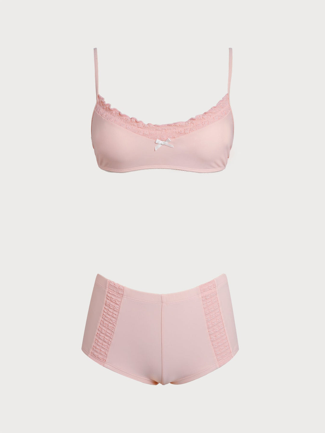 Bean Pink Ruffle Patchwork Shorts Bikini Set