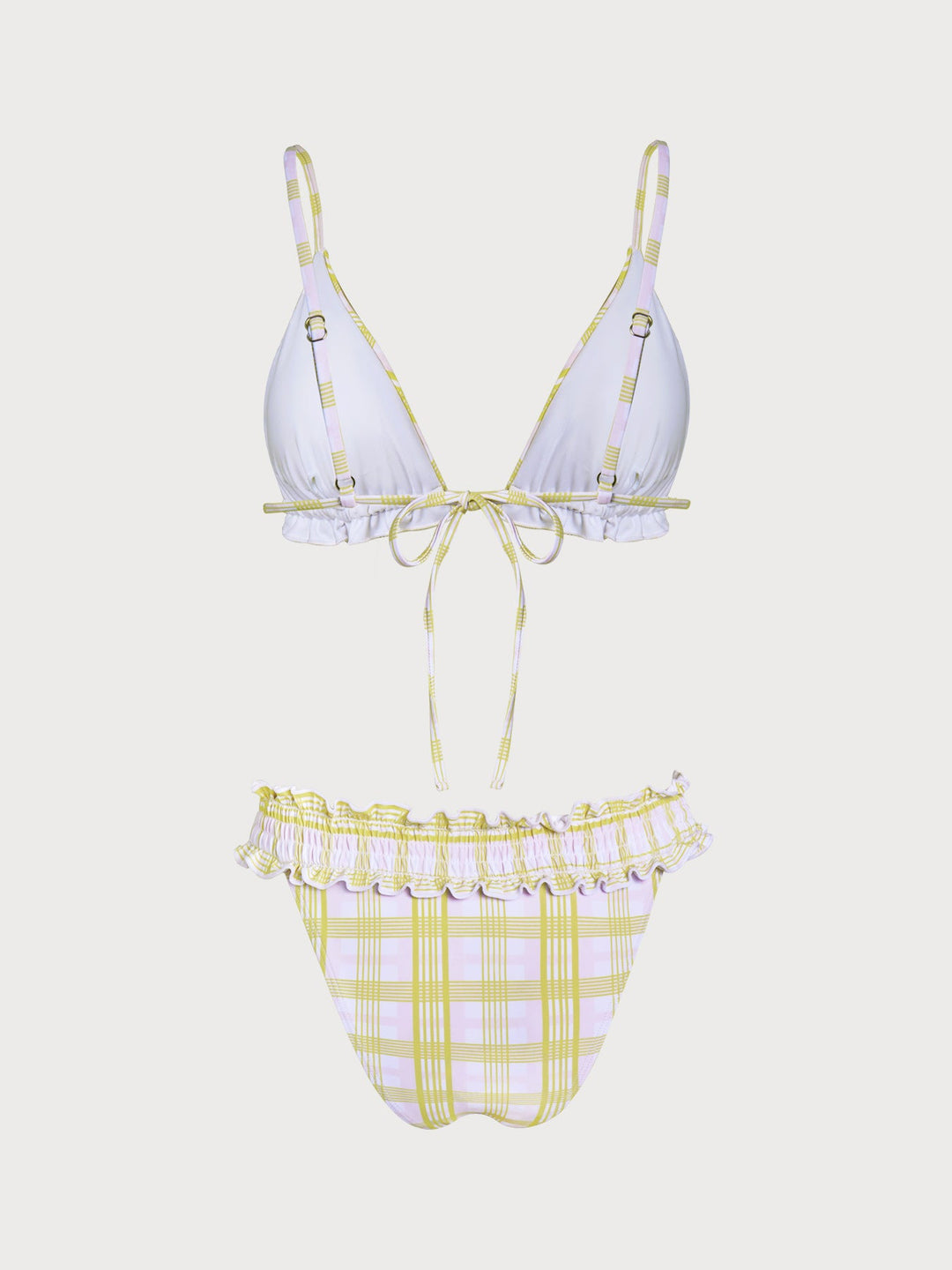 Light Yellow Plaid Ruffle Bikini Set