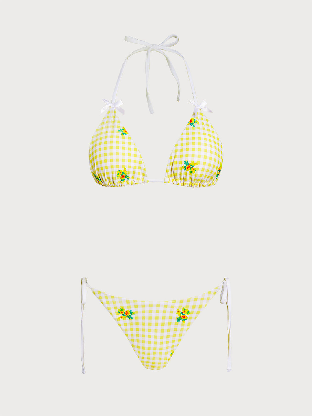 Yellow Floral Plaid Bikini Three-Piece Set