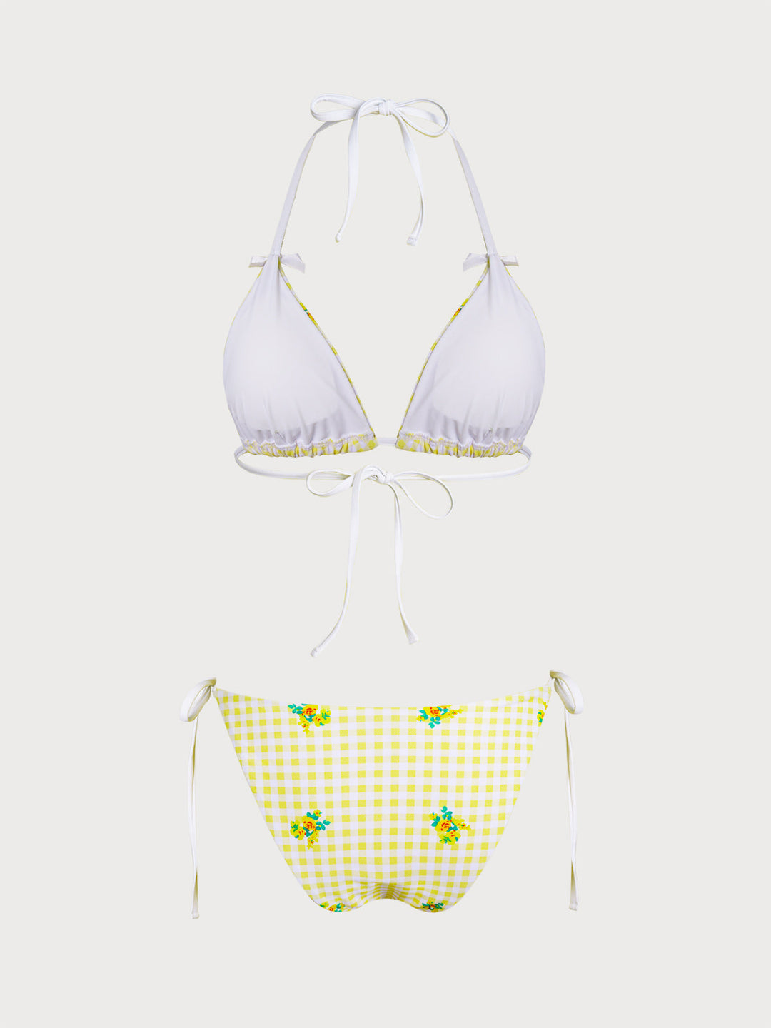 Yellow Floral Plaid Bikini Three-Piece Set