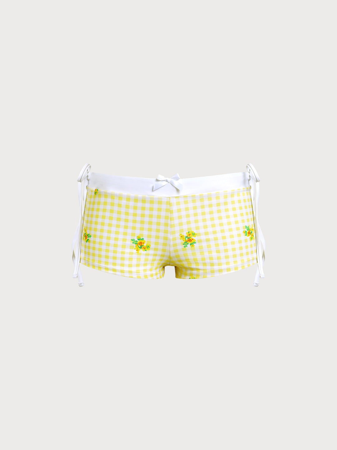 Yellow Floral Plaid Bikini Three-Piece Set