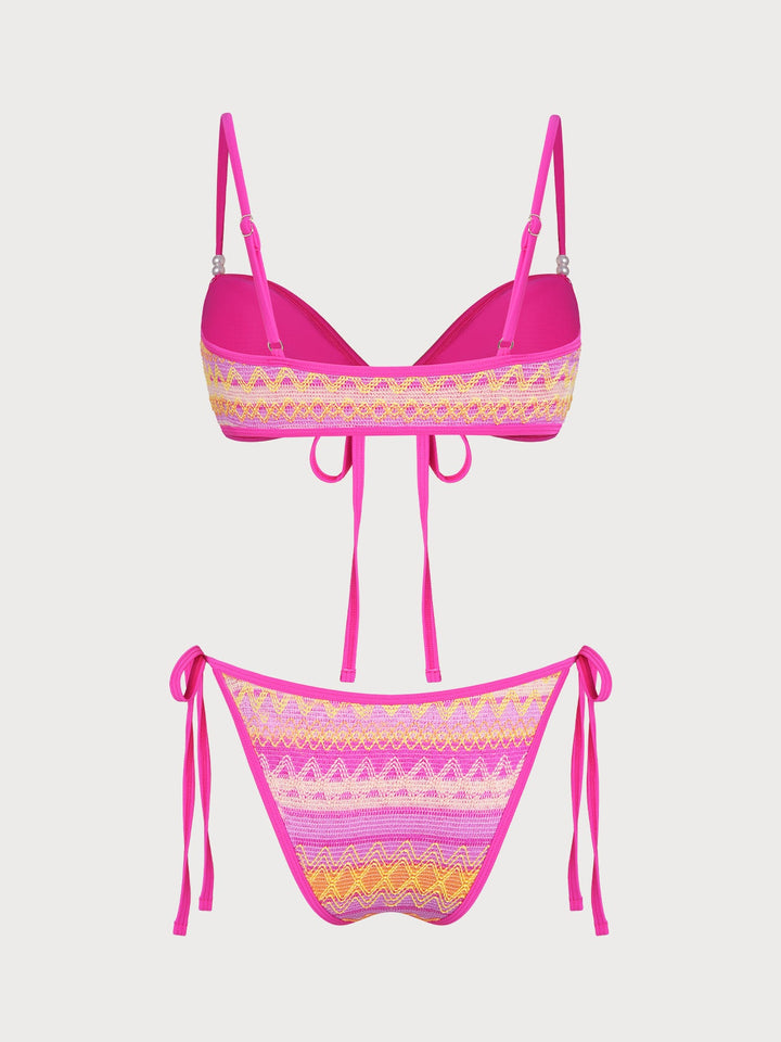 Rainbow Striped V-Neck Bikini Set