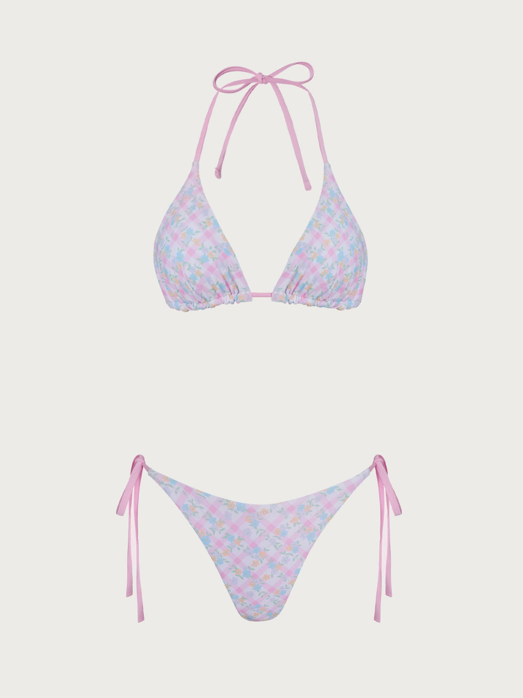 Pink Reversible Floral Plaid Bikini Set