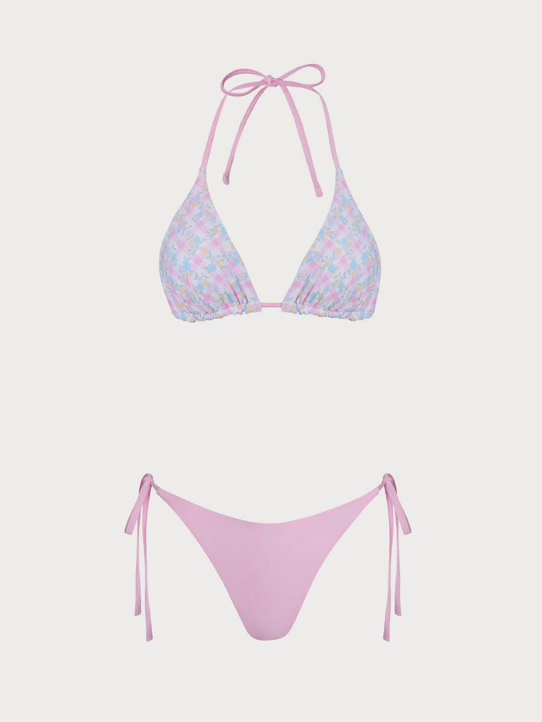 Pink Reversible Floral Plaid Bikini Set