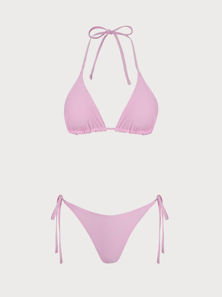 Pink Reversible Floral Plaid Bikini Set