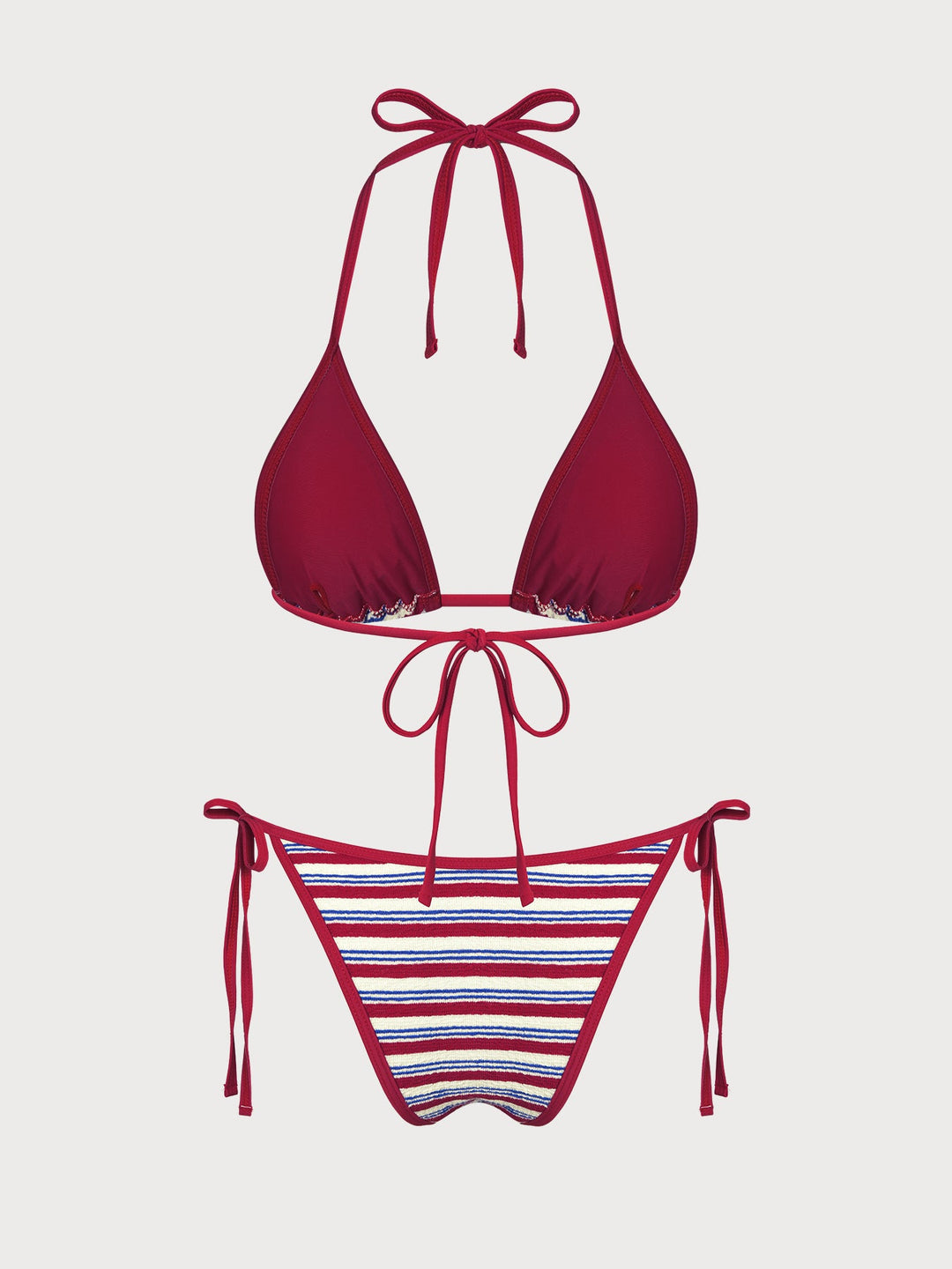 Red Striped Contrast Bikini Set