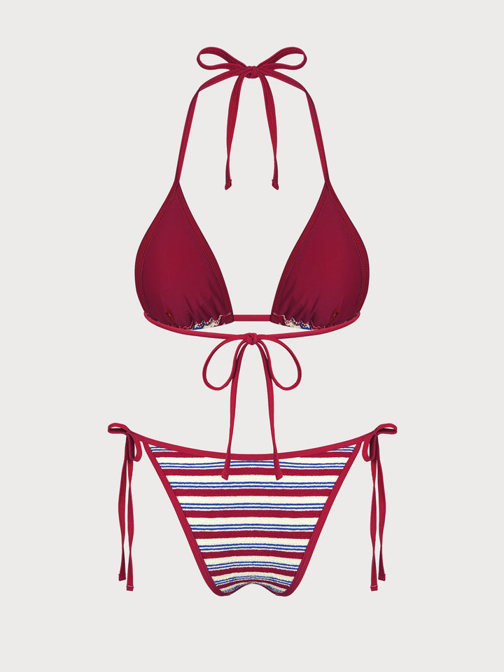 Red Striped Contrast Bikini Set