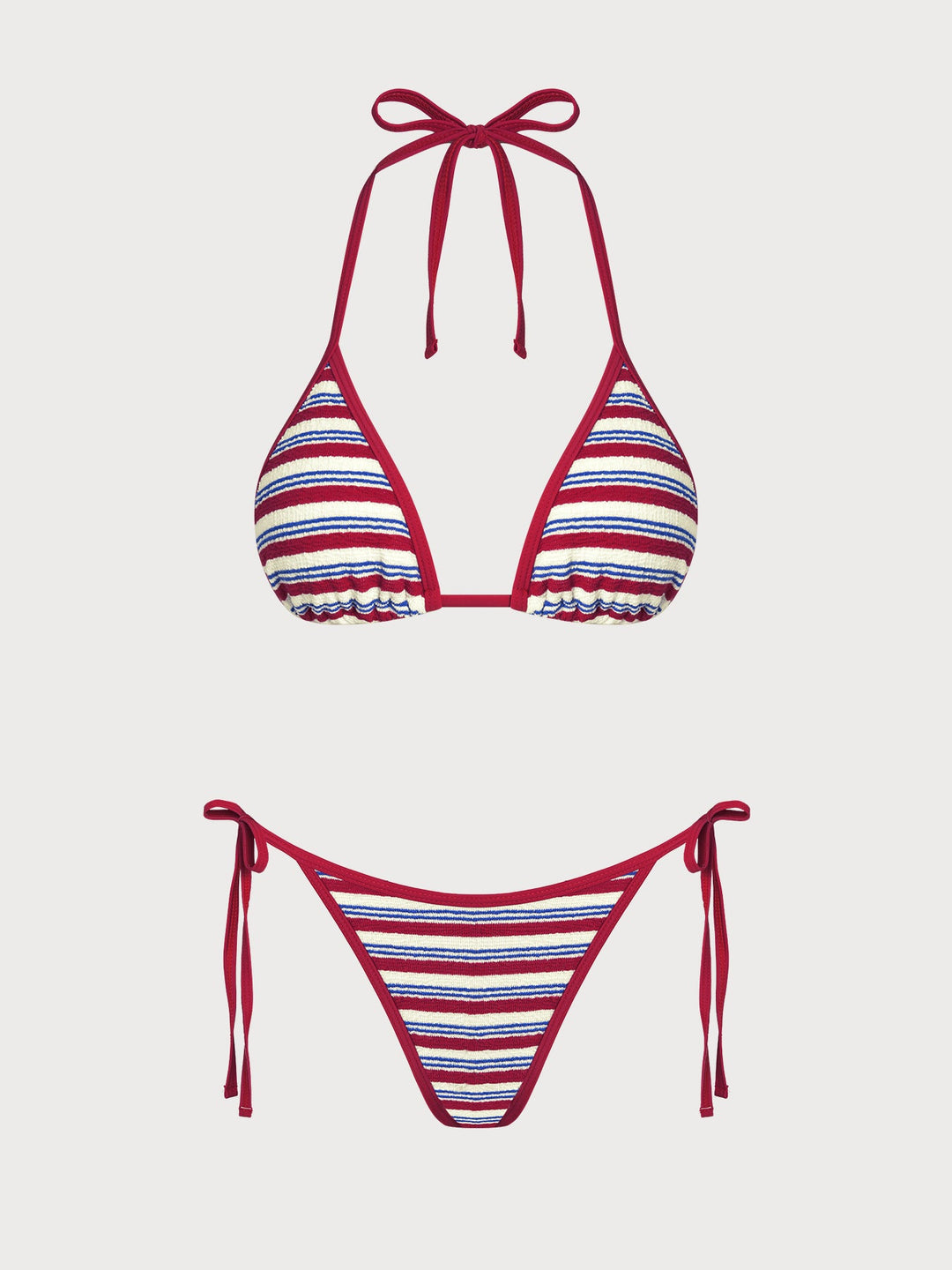 Red Striped Contrast Bikini Set