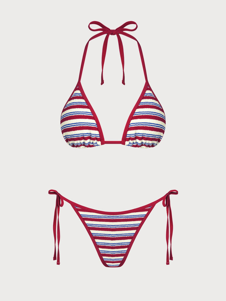 Red Striped Contrast Bikini Set
