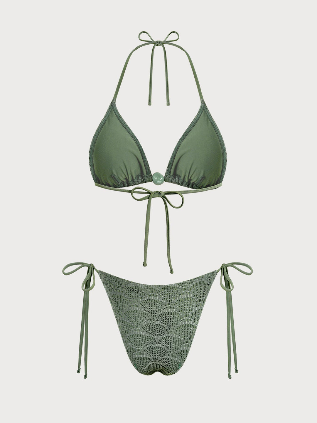 Green Floral Trim Plant Bikini Set